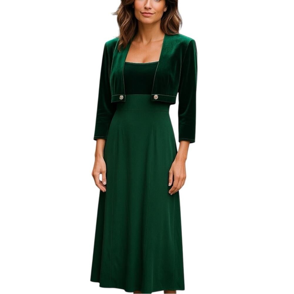 Vintage Scott McClintock Emerald Velvet Gown Set 14 80s Formal